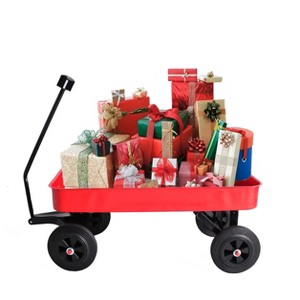 FURNIinspire Wheelbarrows And Lawn Carts All-Terrain Garden Cart Wagon, Utility Cart With Solid Wheels, Lawn Car For Garden, Beach, Red, 38“*14"*30" - 1 of 4