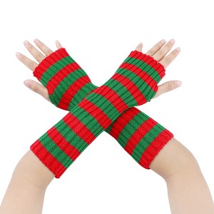 INSPIRE CHIC Women's Elastic Knit Winter Half Finger Thumb Hole Y2K Sleeves Gloves for Christmas Windproof 1 Pair - 1 of 4