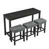 PDTEND 59" 4-Piece Dining Set with Power Outlet & 3 Upholstered Stools - For Kitchen, Living Room and Dining Room - 2 of 4