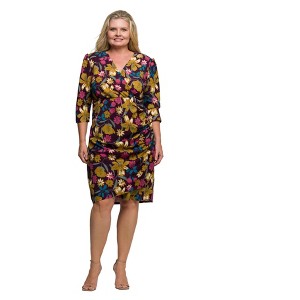 24seven Comfort Apparel Floral Print Faux Wrap Dress - 1 of 3