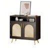 Wooden Buffet Sideboard Cabinet Rattan Accent Storage Cabinet with Rattan Doors Modern Coffee Bar Cabinet for Kitchen Living Room Hallway - 2 of 4