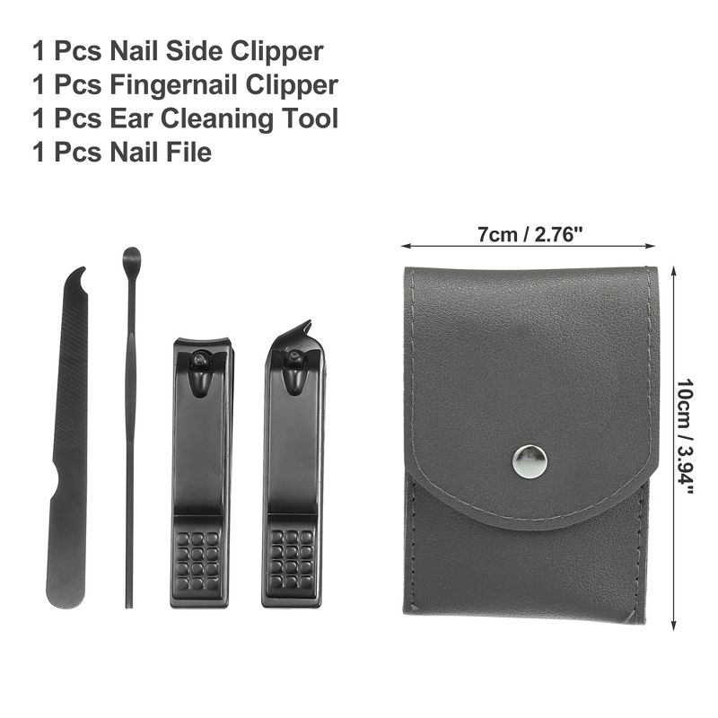 Unique Bargains Stainless Steel Pedicure Nail Clippers Scissors Tool Set for Men Women Black with Gray PU Leather 4 Pcs, 2 of 4