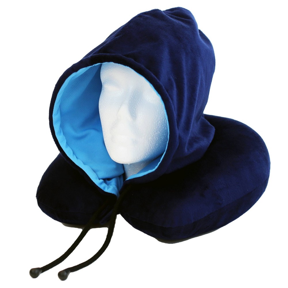 Photos - Travel Accessory WOLF Hooded Travel Neck Pillow - Navy/Cobalt 