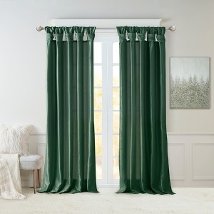 PAGED Curtains Twist Tab Lined Window Curtain Total Blackout Panel Privacy Assured for Bedroom, Living Room, L95, Green - 1 of 4