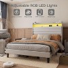 Whizmax Platform Bed Frame - Upholstered Linen Headboard with Storage, Charging Station & LED Lights, Wood Slat Support, No Box Spring - 3 of 4