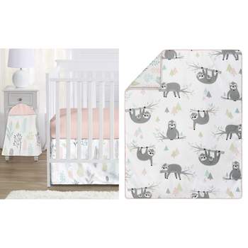 Sweet Jojo Designs Girl Baby Crib Bedding Set - Sloth Pink Grey and Green 4pc