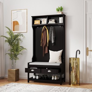 Hrinhom 68"H 3-in-1 Hallway Hall Tree with 2 Storage Drawer and 4 Coat Rack - 1 of 4