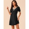 cheibear Women's Shorts Sleeves V Neck Pajamas Sleepwear Lace Trim Nightgowns - 2 of 4