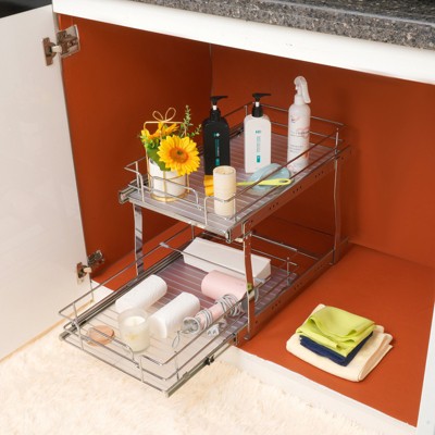Chrome-Plated Steel 2-Tier Pull Out Cabinet Organizer