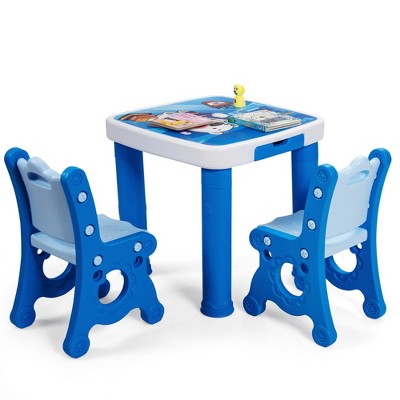 Costway Multifunctional Kids Desk & 2 Height-Adjustable Chairs w/ Non-slip Point Pink\ Blue\ Natural