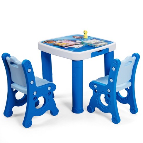 Costway 2 in 1 Kids Easel Table & Chair Set Adjustable Art Painting Board  Blue