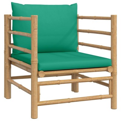 vidaXL Bamboo Patio Sofa with Green Cushions - Durable Garden Furniture, Flexible Modular Design, Comfortable Seat Experience
