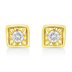 10K Yellow Gold Plated Silver 1/10 Cttw Diamond Stud Earrings - 1 of 4