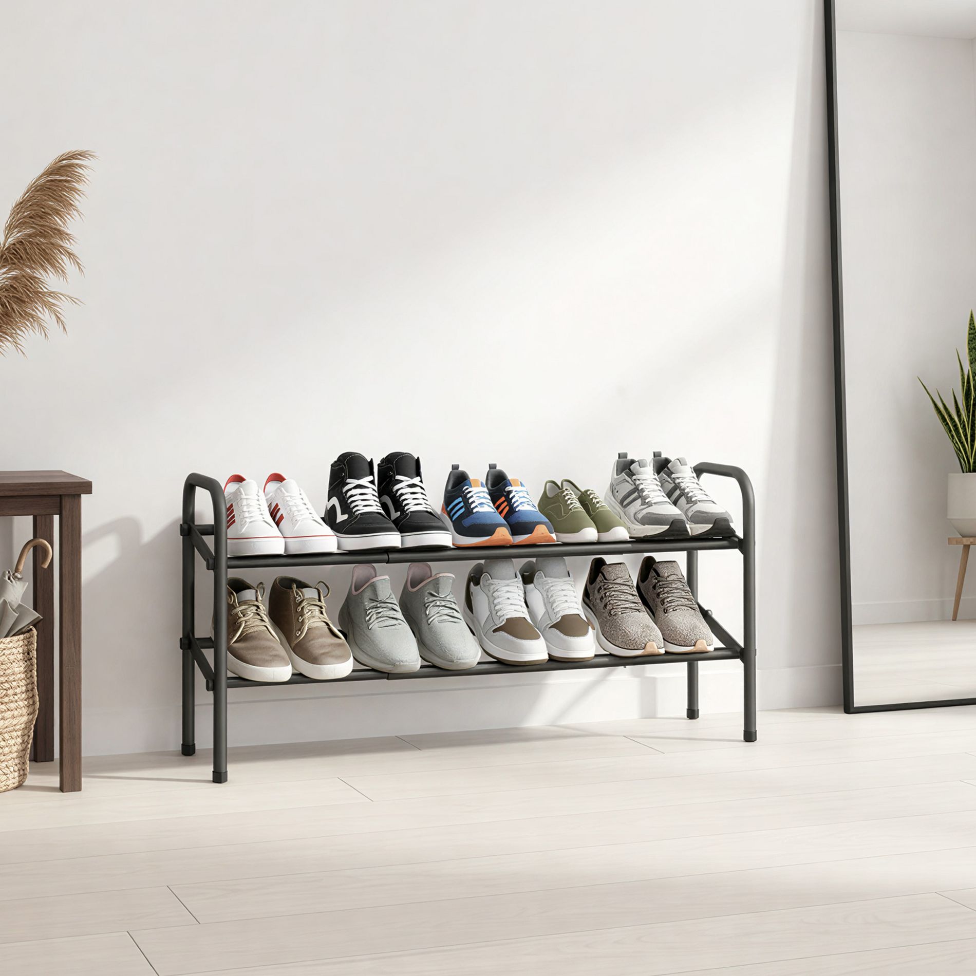 LEDREM Expandable Shoe Rack, 2 Tier Metal Shoe Organizer, for Entryway, Closet, Easy Assembly, Matte Black