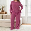 Women's Plus Size 2 Piece Sets Crew Neck Asymmetrical Fringe Hem Long Sleeve Ribbed Tops and Long Pants Casual Lounge Set - Agnes Orinda - 2 of 4