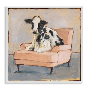 Stupell Industries Baby Cow on Pink Couch Framed Giclee Art - 1 of 4
