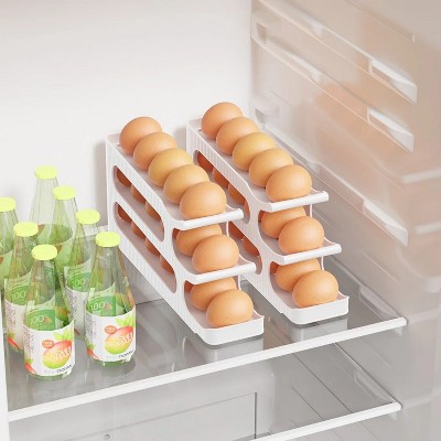 LunaLulinlk Space Saving Egg Holder for Refrigerator, Holds up to 18 Eggs, Plastic, White
