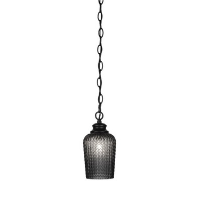 Toltec Lighting Cordova 1 - Light Pendant in  Matte Black with 5" Smoke Textured Shade