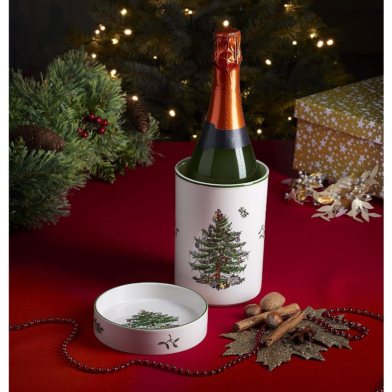 Spode Christmas Tree Wine Chiller & Coaster SetChiller: 6" H x 4.4" D/ Coaster: 1" H x 4.9"D, 1 of 5