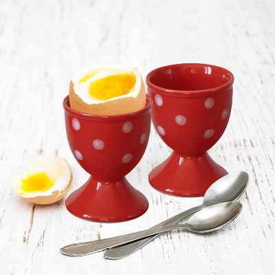 Ceramic Egg Cup Set of 2 White Porcelain Holder for Breakfast Boiled Eggs