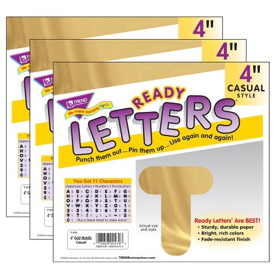 3pk 4" 71 per Pack Casual Uppercase Ready Letters Metallic Gold - TREND