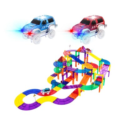 PICASSO-TILES 100 PC Race Track, Magnetic Tiles Set Building Block & Magnetic Tiles, Building STEM Toy for Kids 3+