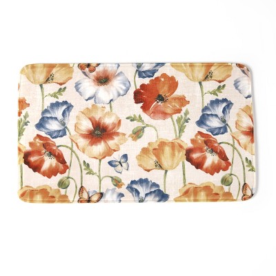 Lakeside Watercolor Floral Memory Foam Bathroom Rug with Non-Slip Backing