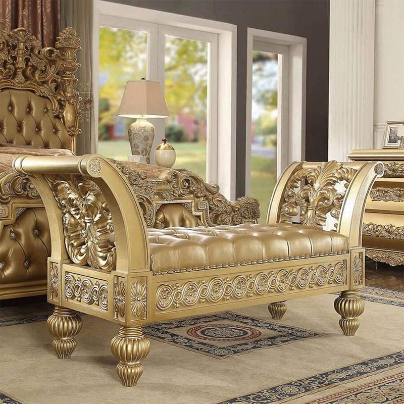 66&#34; Seville PU Bench Gold Finish - Acme Furniture, 1 of 6
