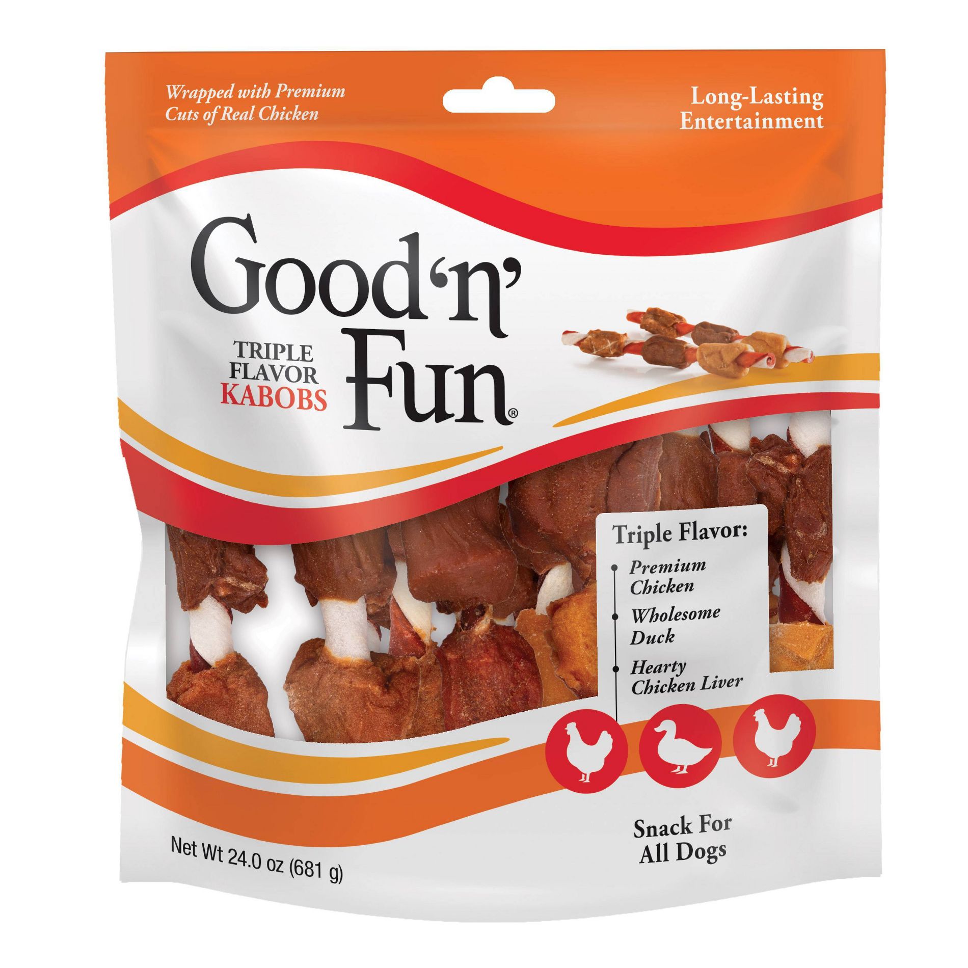 Good 'n' Fun Chicken Flavor Kabobs Rawhide Dog Treats - 24oz/36ct