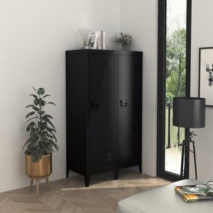 ZACHVO Modern Black Storage Cabinet with Glass Doors and Adjustable Shelves - 1 of 4