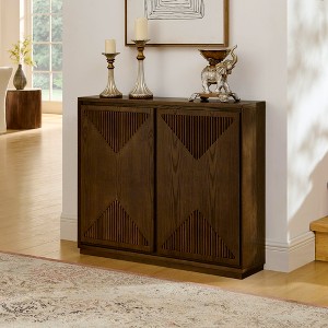 Mid Century Modern V-Shape Fluted Sideboard Cabinet with Storage & 2 Outlet Holes, Narrow Buffet Cabinet for Living Room, Entryway - 1 of 4