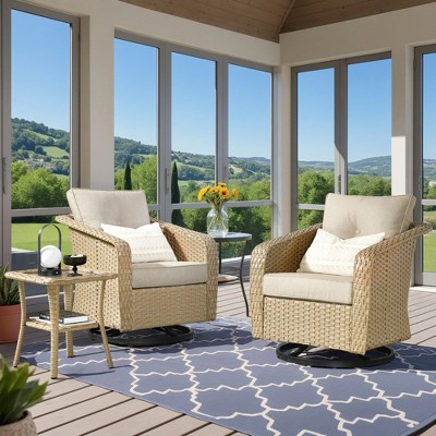 XIZZI 360-degree Swivel Outdoor Rocking Chairs Set with Side Table - Modern Patio Furniture, 3 Neutral Colors, Durable & Space-Saving