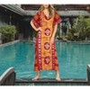 LA LEELA Women's Summer Holiday Beach Casual Dailywear Loose Caftan Maxi Night Evening Gown Loungewear Dashiki House Dresses for Women 3X-4X Red, Leaf - 4 of 4