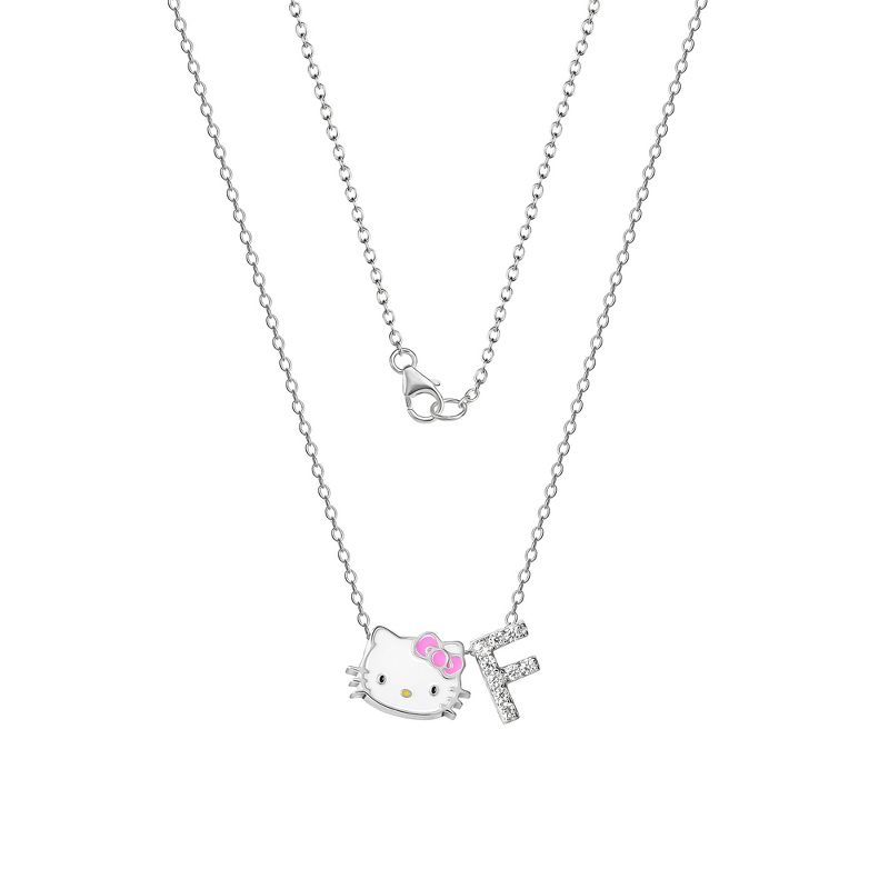 Hello Kitty Women's Enamel Hello Kitty and Sliding Pave Initial Necklace, 4 of 6