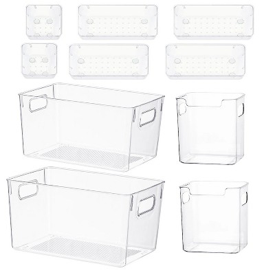 LunaLulinlk 10Pcs Plastic Pantry Organization and Storage Bins with Clear Fridge Organizer for Kitchen Snack Cabinet Freezer Countertops