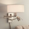 Possini Euro Design Tesoro Modern Swing Arm Wall Lamp with LED Reading Arm Brushed Nickel Plug-in Light Fixture Off White Drum Shade for Bedroom Home - 2 of 4
