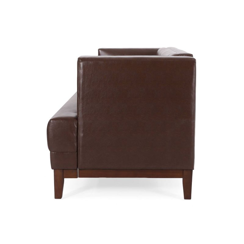 Raintree Mid Century Modern Faux Leather Tufted 3 Seater Sofa Dark Brown/Espresso - Christopher Knight Home, 4 of 11