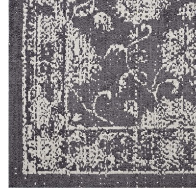 Kazia Distressed Dark Gray and Ivory Floral 8' x 10' Synthetic Area Rug
