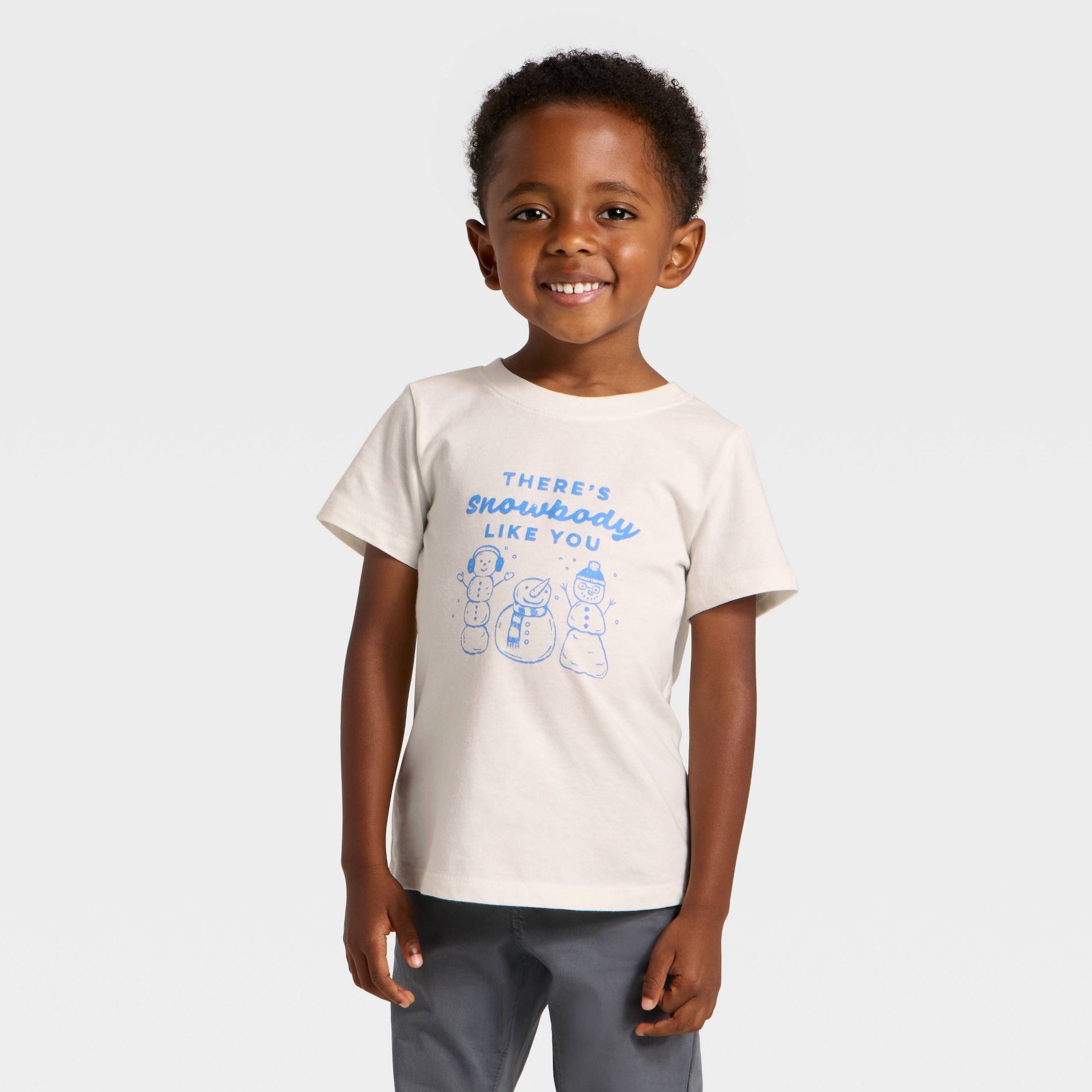Toddler Boys' Short Sleeve Snowmen Graphic T-Shirt - Cat & Jack™ Cream 12M
