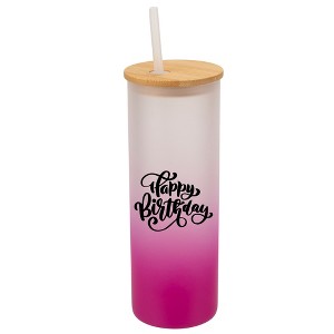 Elanze Designs Happy Birthday Cake with Bows Wrap-Around Design 25 Ounce Frosted Gradient Glass On-The-Go Coffee Travel Skinny Tumbler Mug Cup, Bamboo - 1 of 1