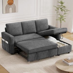 Vipbear 2 in 1 Pull Out Couch with Reversible Storage Chaise Gray 81" Sectional Sleeper Sofa Bed L-Shaped Couch with Side Pockets,Tool-Free Assembly - 1 of 4