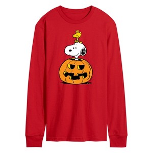 Men's - Peanuts - Snoopy Woodstock Pumpkin Long Sleeve Graphic T-Shirt - 1 of 3