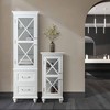 Ridge Wooden Linen Tower Cabinet with Adjustable Shelves White - Teamson Home: Modern Freestanding Bathroom Organizer with Glass Door - 2 of 4