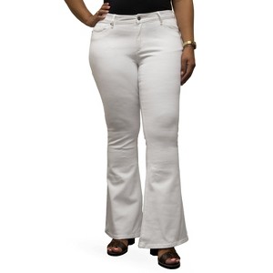 Poetic Justice Women's Curvy Fit Stretch Denim Distressed Flare Jeans - 1 of 4