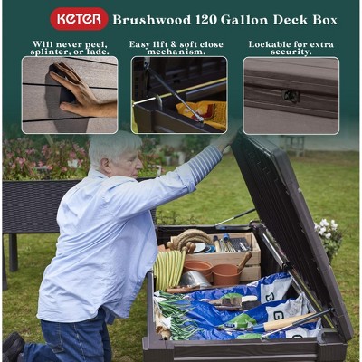 Keter Brown Lockable Plastic Wicker Outdoor Deck Box