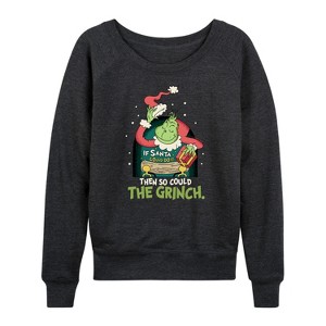 Women's - Dr. Seuss - The Grinch If Santa Could Do It Lightweight French Terry Wide Neck Long Sleeve Shirt - 1 of 4