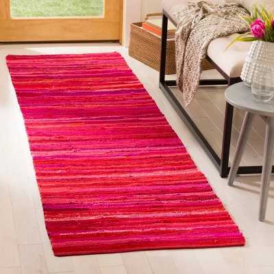 Red and Multi Flat Woven Wool Cotton Stripe Runner Rug 2'3" x 7'