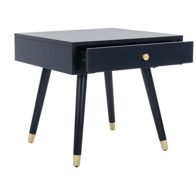 Transitional Blue Square Wood & Metal End Table with Drawer