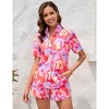 Womens Summer Pajama Sets Front Button Down Short Sleeve Shirts with Shorts Floral Summer Resorts Outfits Casual Co-ord Sets,Rose - 2XL - 4 of 4