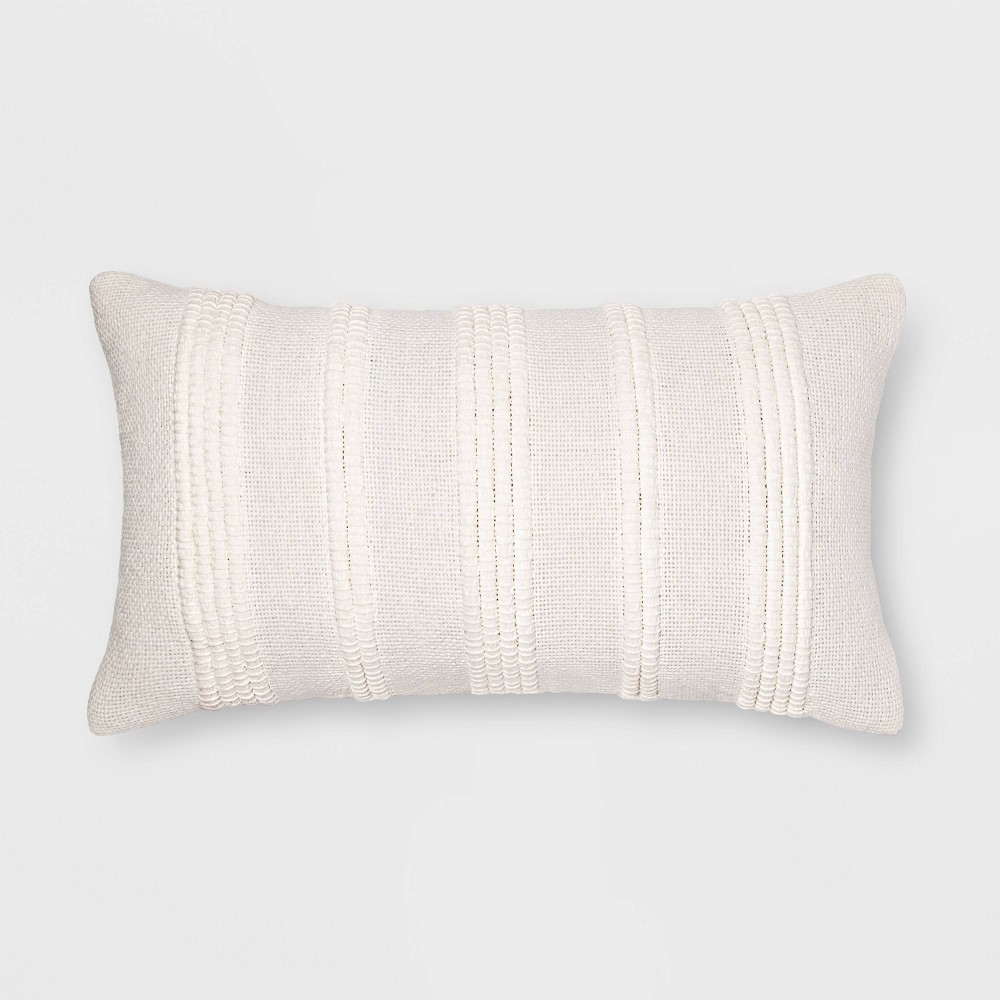 Oversize Textured Woven Striped Lumbar Throw Pillow Cream - Threshold